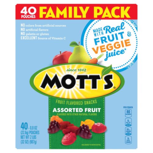 MOTT'S Assorted Fruit Flavored Snacks Family Size, 0.8 oz, 40 count