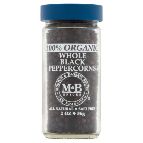 Morton & Bassett 100% Organic Whole Black Peppercorns, 2 oz