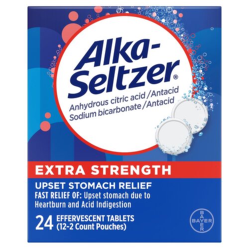 Alka-Seltzer Extra Strength Upset Stomach Relief Effervescent Tablets, 24 count