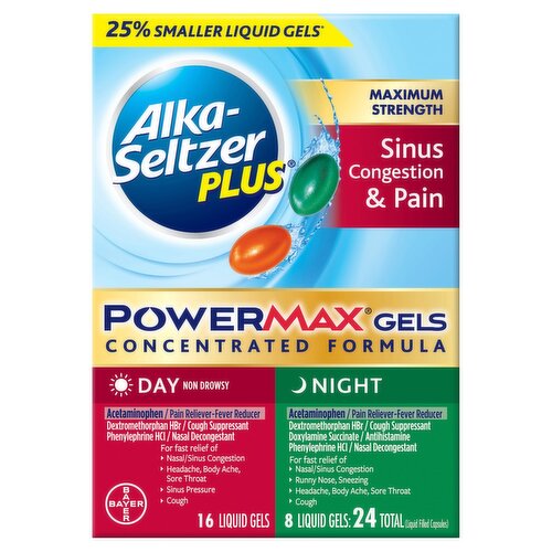 Alka-Seltzer Plus PowerMax Gels Maximum Strength Sinus Congestion & Pain Liquid Gels, 24 count