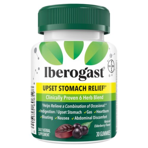 Iberogast Natural Elderberry Flavor Upset Stomach Relief Daily Herbal Supplement, 30 count