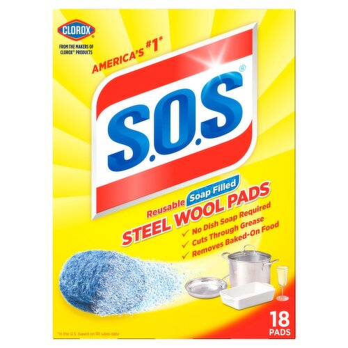 S.O.S Reusable Soap Filled Steel Wool Pads, 18 count