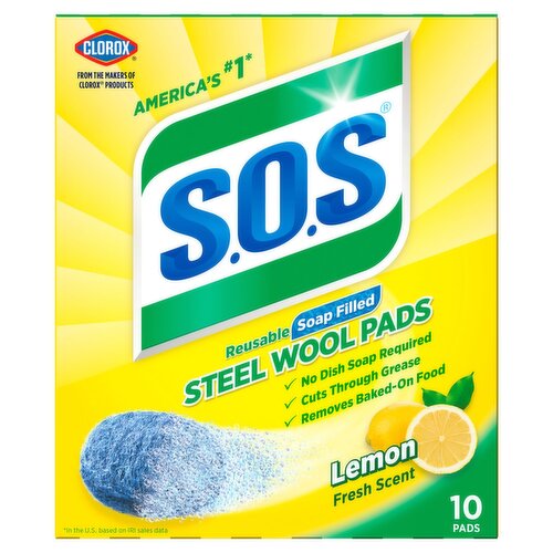 Clorox S.O.S Lemon Fresh Scent Steel Wool Pads, 10 count