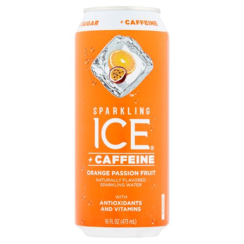 Sparkling Ice + Caffeine Orange Passion Fruit Naturally Flavored Sparkling Water, 16 fl oz