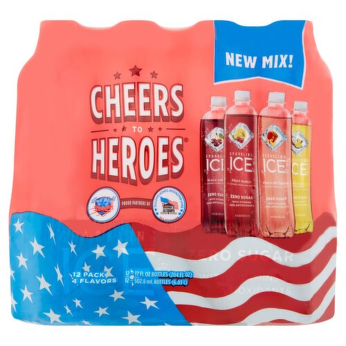 Sparkling Ice Cheers to Heroes Flavored Sparkling Water, 17 fl oz, 12 count