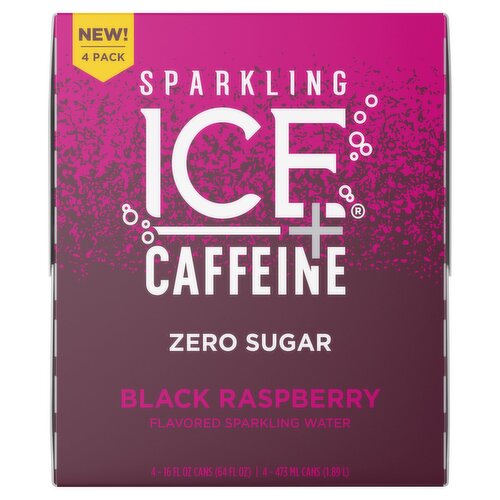 Sparkling Ice +Caffeine Zero Sugar Black Raspberry Flavored Sparkling Water, 16 fl oz, 4 count