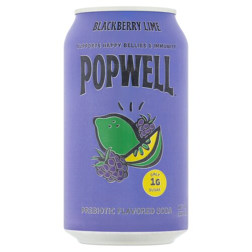 Popwell Blackberry Lime Prebiotic Flavored Soda, 12 fl oz