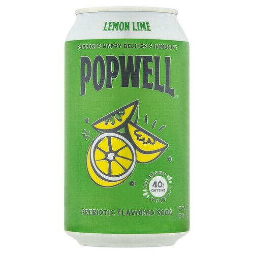 Popwell Lemon Lime Prebiotic Flavored Soda, 12 fl oz
