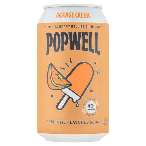 Popwell Orange Cream Prebiotic Flavored Soda, 12 fl oz