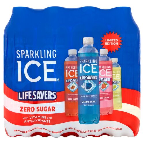 Sparkling Ice Lifesavers Zero Sugar Flavored Sparkling Water Beverage, 17 fl oz, 12 count