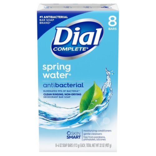 Dial Complete Spring Water Antibacterial Deodorant Bar Soap, 4 oz, 8 count