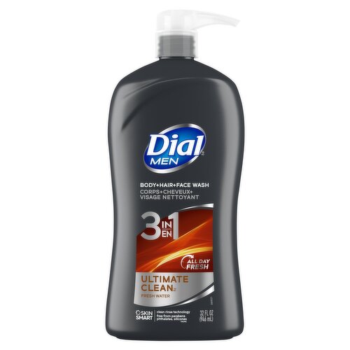 Dial Men Ultimate Clean 3 in 1 Body+Hair+Face Wash, 32 fl oz