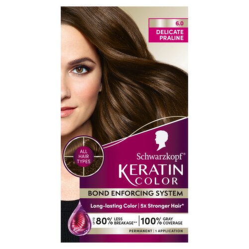 Schwarzkopf Keratin Color 6.0 Delicate Praline Permanent Hair Color, 1 application