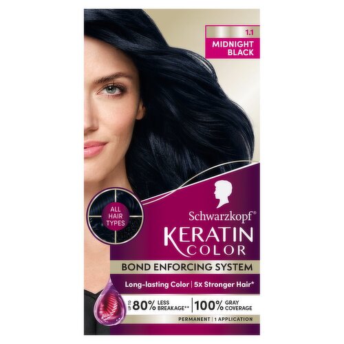 Schwarzkopf Keratin Color 1.1 Midnight Black Permanent Haircolor, 1 application