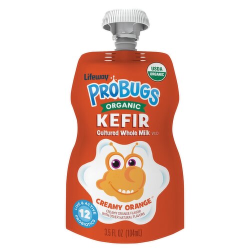 Lifeway Probugs Organic Kefir Creamy Orange Cultured Whole Milk, 3.5 fl oz