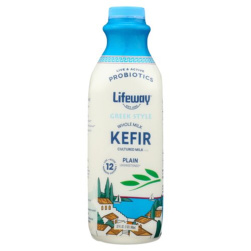 Lifeway Greek Style Plain Whole Milk Kefir Cultured Milk, 32 fl oz