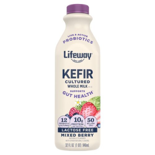 Lifeway Mixed Berry Lactose Free Cultured Whole Milk Kefir, 32 fl oz