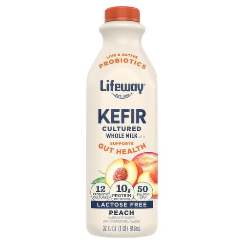 Lifeway Peach Lactose Free Cultured Whole Milk Kefir, 32 fl oz