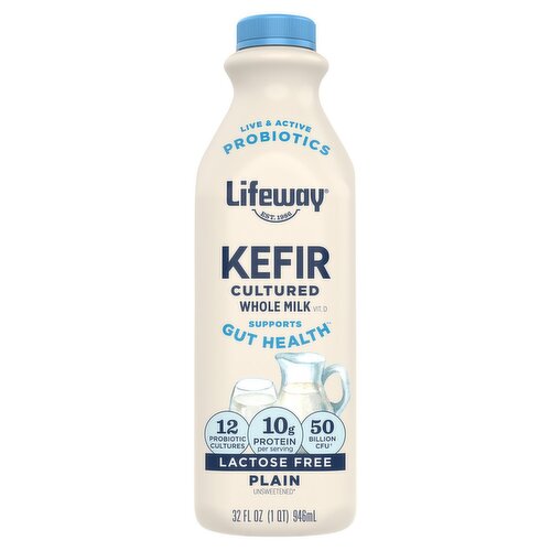 Lifeway Plain Lactose Free Cultured Whole Milk Kefir, 32 fl oz