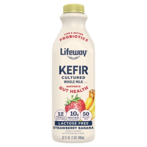 Lifeway Strawberry Banana Lactose Free Cultured Whole Milk Kefir, 32 fl oz