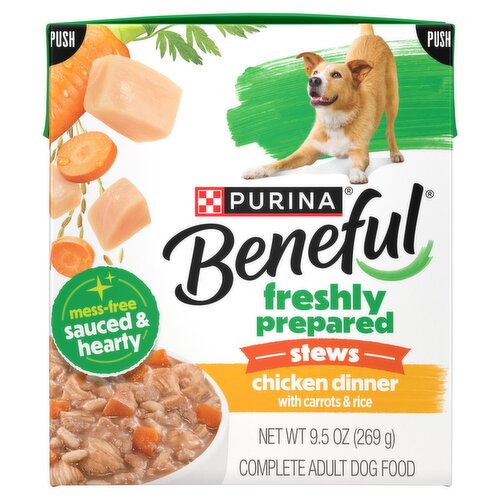 Purina Beneful Stews Chicken Dinner with Carrots & Rice Complete Adult Dog Food, 9.5 oz
