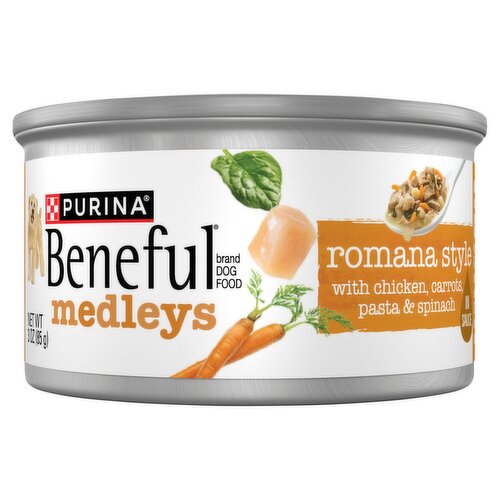 Purina Beneful Romana Style with Chicken, Carrots, Pasta & Spinach Medleys in Sauce Dog Food, 3 oz