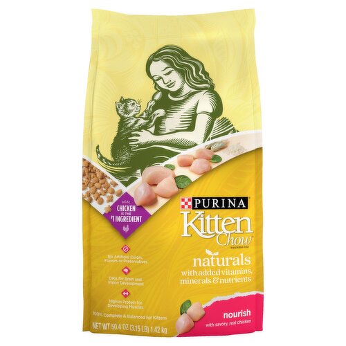 Purina Kitten Chow Naturals Nourish with Savory, Real Chicken Kitten Food, 50.4 oz