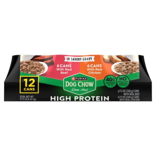Purina Dog Chow High Protein with Real Beef and Chicken in Savory Gravy Dog Food, 13 oz, 12 Count