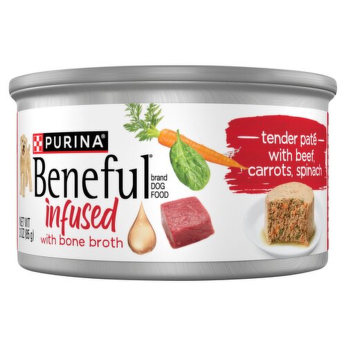 Purina Beneful Infused with Bone Broth Tender Paté with Beef, Carrots, Spinach Dog Food, 3 oz