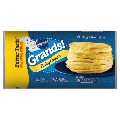 Pillsbury Grands! Flaky Layers Butter Tastin Big Biscuits, 8 count, 16.3 oz