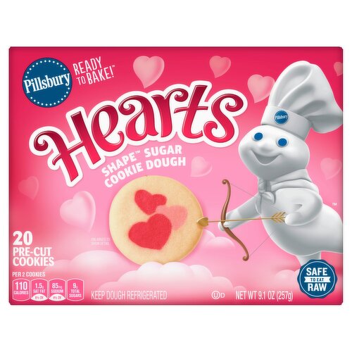 Pillsbury Ready to Bake! Hearts Shape Sugar Cookie Dough, 20 count, 9.1 oz