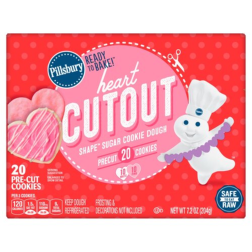 Pillsbury Ready to Bake! Heart Cutout Shape Sugar Cookie Dough, 20 count, 7.2 oz