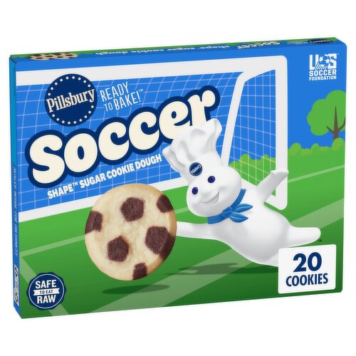 Pillsbury Soccer Shape Sugar Cookie Dough Pre-Cut Cookies, 20 count, 9.1 oz