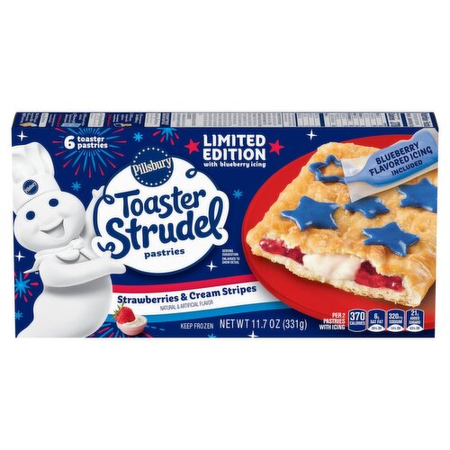 Pillsbury Toaster Strudel Strawberries & Cream Stripes Toaster Pastries, 6 count, 11.7 oz