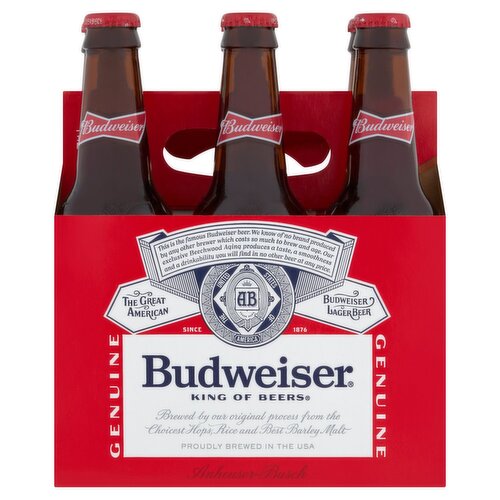 Budweiser Lager Beer, 6 count, 12 fl oz
