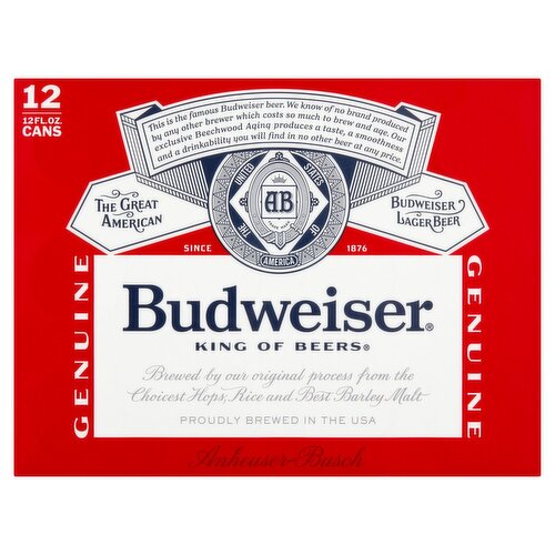 Budweiser Lager Beer, 12 count, 12 fl oz