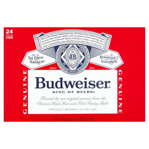 Budweiser Lager Beer, 24 count, 12 fl oz