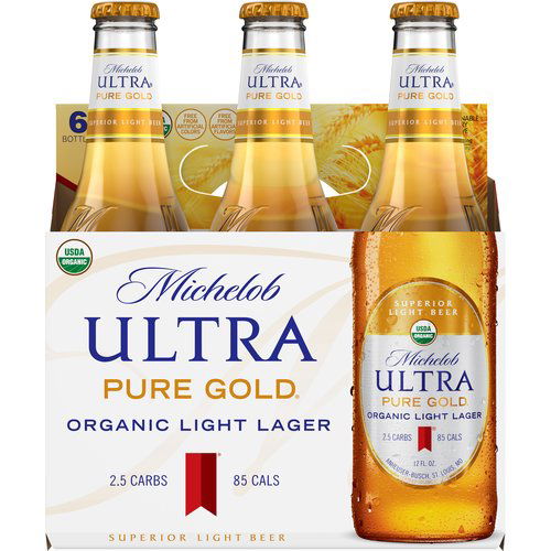 Michelob Ultra Pure Gold Organic Light Lager - 6 Pack Bottles, 72 fl oz