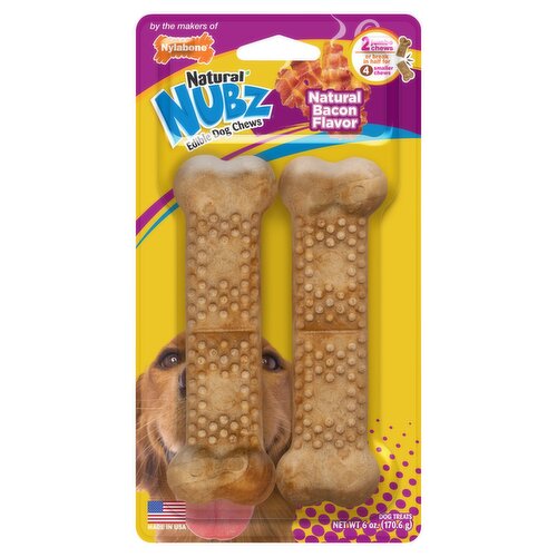 Nylabone Natural Nubz Natural Bacon Flavor Edible Chews Dog Treats, 2 count, 6 oz