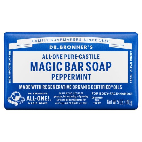 Dr. Bronner's Peppermint All-One Pure-Castile Magic Bar Soap, 5oz