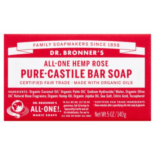 Dr. Bronner's All-One Hemp Rose Pure-Castile Bar Soap, 5 oz