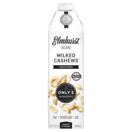 Elmhurst Plant Based Smooth & Creamy Sweetened Milked Cashews, 32 fl oz