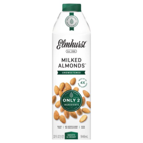 Elmhurst Plant Based Smooth & Creamy Unsweetened Milked Almonds, 32 fl oz