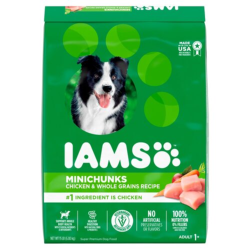  Iams Minichunks Chicken & Whole Grains Recipe Super Premium Dog Food, Adult 1+, 15 lb