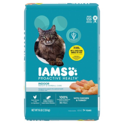 Iams Proactive Health Indoor Weight & Hairball Care Premium Cat Nutrition, Adult 1+ Years, 16 lb