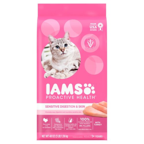 Iams Proactive Health Sensitive Digestion & Skin Adult Premium Cat Nutrition, 1+ Years, 48 oz