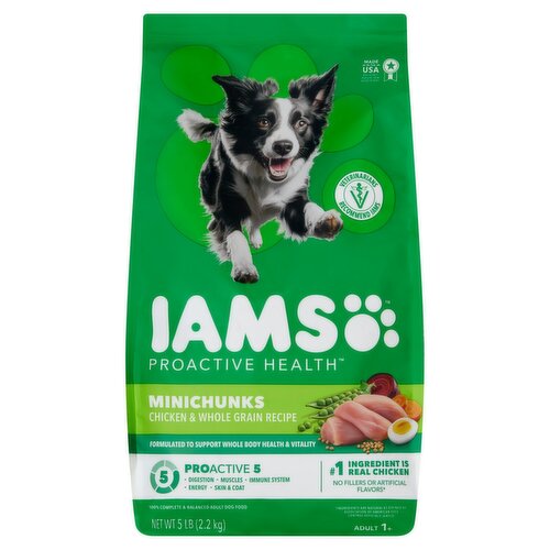 IAMS Proactive Health Chicken & Whole Grain Recipe Minichunks 100% Complete & Balanced Dog Food, Adult 1+, 5 lb