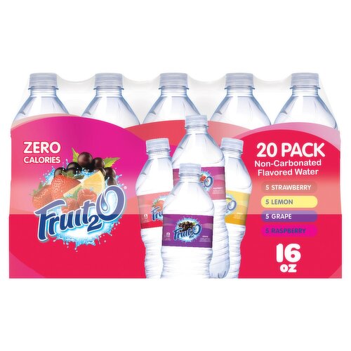 Fruit2O Strawberry, Lemon, Grape and Raspberry Purified Water Beverage, 16 oz, 20 count