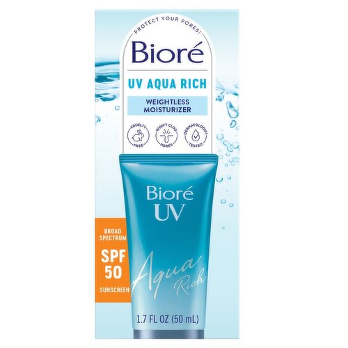 Bioré UV Aqua Rich Weightless Moisturizer Broad Spectrum Sunscreen, SPF 50, 1.7 fl oz