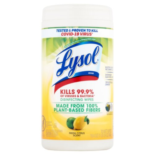 Lysol Fresh Citrus Scent Disinfecting Wet Wipes, 70 count, 16.4 oz